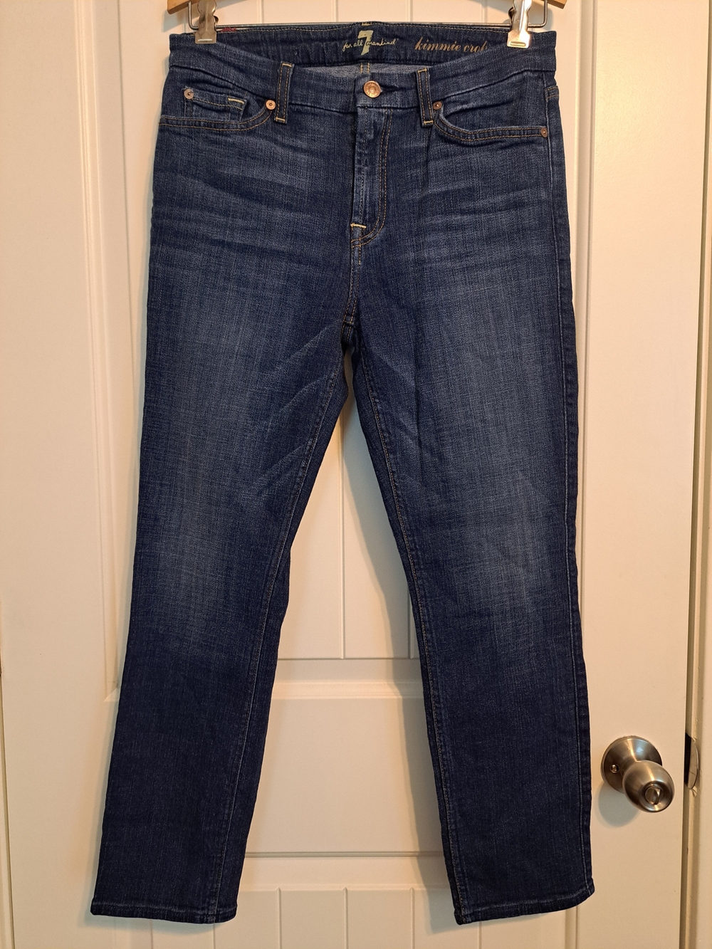 7 For All Mankind Dark Wash Mid Rise Cropped Slim Straight Stretch Jeans Size 30